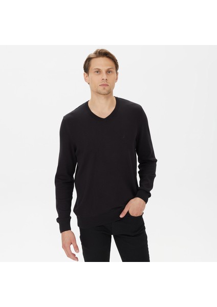 Nautıca Erkek Siyah Standart Fıt V Yaka Uzun Kollu Triko S37001T.0TB