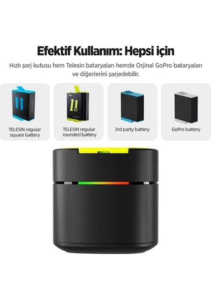 GoPro İkili Şarj Cihazı + 2 ADET Yedek Batarya ( GoPro Hero12 Black / Hero11 Black / Hero10 Black / Hero9 Black İçin )