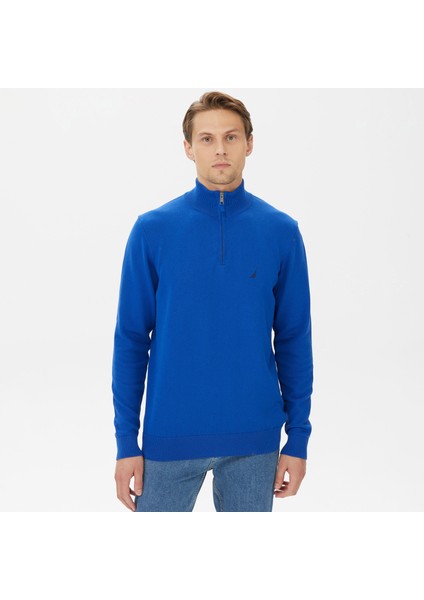 Nautıca Erkek Mavi Standart Fıt Dik Yakalı Uzun Kollu Triko S37104T.40P