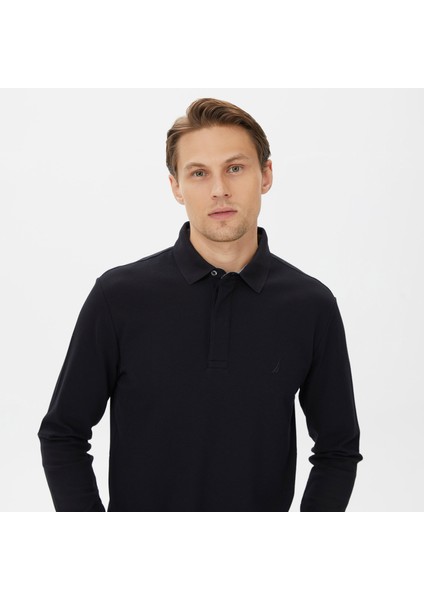 Nautıca Erkek Siyah Slım Fıt Uzun Kollu Desenli Polo K37015T.0TB fırsatları