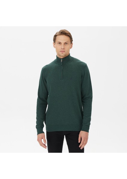 Nautıca Erkek Yeşil Standart Fıt Dik Yakalı Uzun Kollu Triko S37104T.3PB