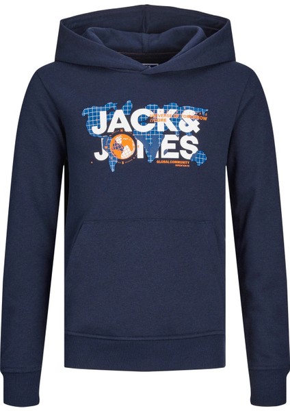 Jack & Jones Lacivert Erkek Çocuk Kapüşonlu Uzun Kollu Baskılı Sweatshirt Jcodust Sweat Hood Sn Jnr