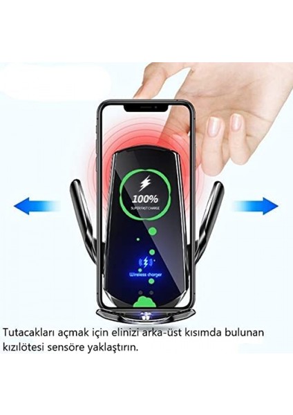 iPhone 11 ve Üzeri Için Minesk Kablosuz (15W) Otomatik Açma/kapama Özellikli Kablosuz Araç Şarj Cihazı Gümüş (Yurt Dışından)