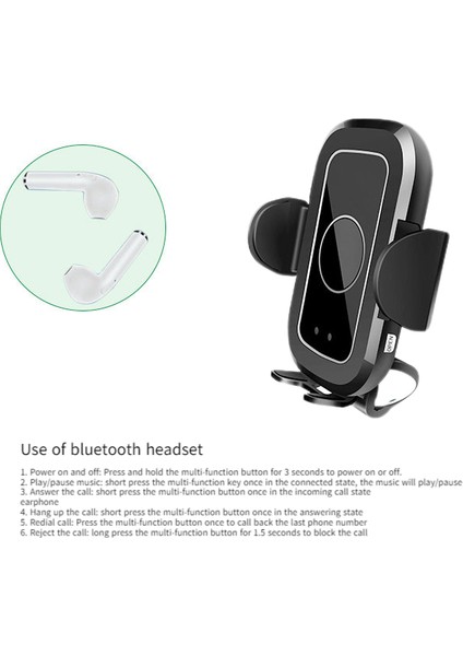 Qi 10W Otomatik Sıkma Araba Bluetooth Kulaklık Telefon Tutucu Kablosuz ŞARJ-10W Kablosuz Şarj Ile (Bir Set) (Yurt Dışından)
