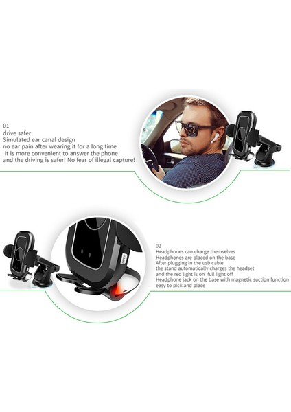 Qi 10W Otomatik Sıkma Araba Bluetooth Kulaklık Telefon Tutucu Kablosuz ŞARJ-10W Kablosuz Şarj Ile (Bir Set) (Yurt Dışından)