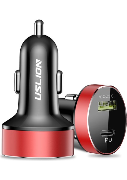 Pd+Qc3.0 Araba Şarjı 36W Araba Cep Telefonu Şarj Qc3 0 Şarj Cihazı Kırmızı (Yurt Dışından)