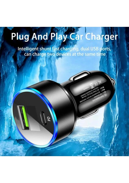 Dijital Ekranlı Araç Şarj Cihazı Hızlı Şarj Çift USB Araç Şarj Adaptörü, Dijital Ekranlı Tak Çalıştır 20W Tip-C Hareket Halindeyken (Yurt Dışından) indirimleri