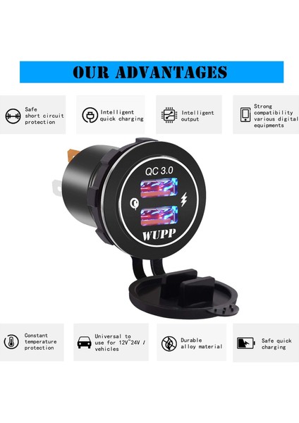 Yükseltme Çift USB 4.2A Soket Şarj Cihazı 12-24 Volt IP66 Araba Tekne Motosiklet Için Su Geçirmez Güç Çıkışı (Mavi) (Yurt Dışından) fiyatları