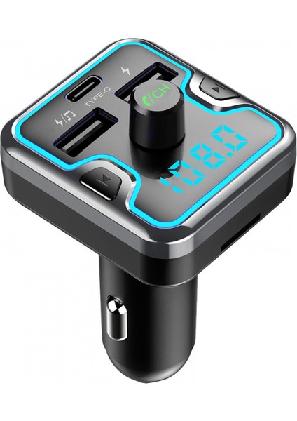 Araba Bluetooth Fm Verici Araç Hızlı Şarj Cihazı Araç Adaptörü Müzik Çalar, Çoklu Renkli Işık, Siyah (Yurt Dışından)
