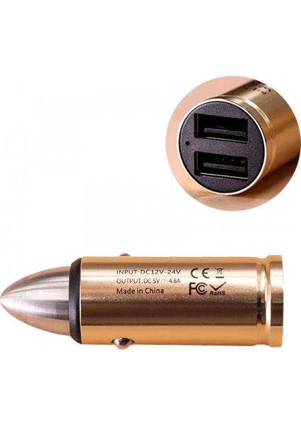 Metal Araç Şarj Cihazı [24W 4.8A 2 Bağlantı Noktalı Çift Usb] Çinko Alaşımı Evrensel Kompakt 12 Volt Şarj Cihazı, Akıllı Şarj Ic Teknolojisi (Yurt Dışından)