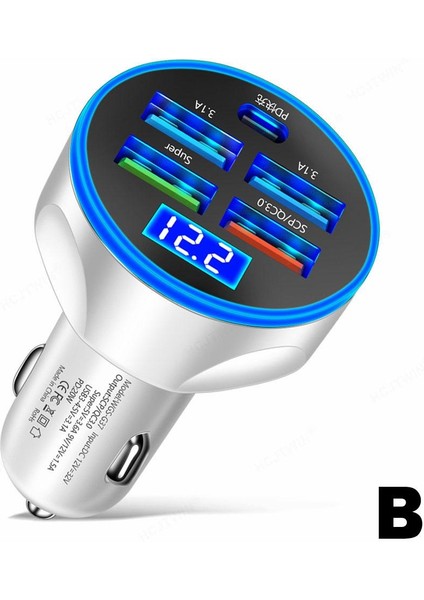 250W LED Araç Şarj Cihazı 5 Port Hızlı Şarj Pd Qc3.0 USB C Araç Telefonu Şarj Cihazı C Tipi Adaptör Arabada Iphone Samsung Huawei F5T7 (Yurt Dışından)