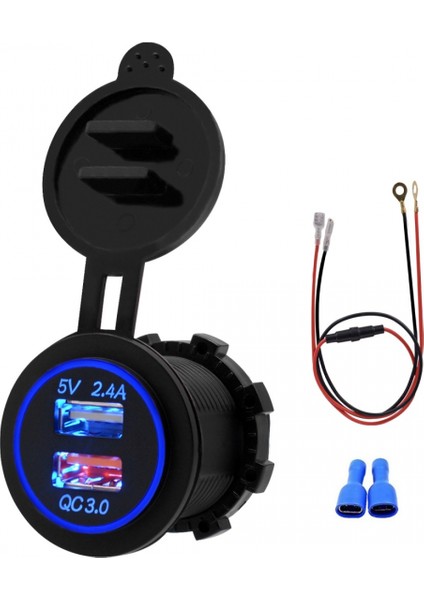 Niversal Araba Qc3.0 Çift Bağlantı Noktalı USB Şarj Aleti Güç Çıkışı Adaptörü 5V 2.4A IP66, 60CM Kablo ile (Yurt Dışından)