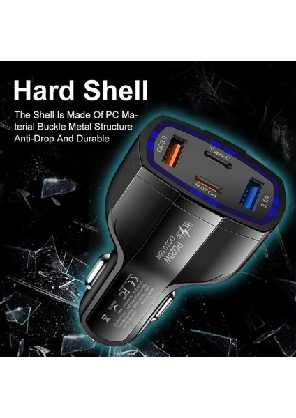 38W 2usb + 2pd Hızlı Şarj Cihazı 4'ü 1 Arada Araç Çakmak Otomotiv Mobil Aksesuarları Dört Iç Tek Şarj Araba Çekme Fonu S5F3 (Yurt Dışından) fiyatları