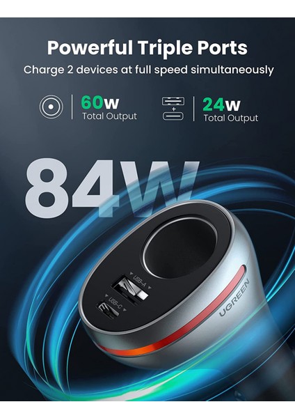 84W Araç Şarj Cihazı 12V/24V Dc 60W ve 20W Pps Pd ve 18W Hızlı Şarj Cihazı 3.0 USB C Cep Telefonu Veya Tablet Için Araç Şarj Cihazı. (Yurt Dışından) fiyatları