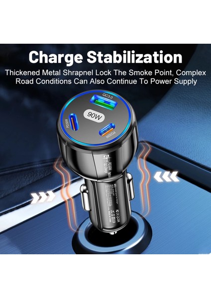 90W LED Araç Şarj Cihazı 3 Port Hızlı Şarj Pd USB C Araç Telefonu Şarj Cihazı Tip C Adaptörü Arabada iphone Samsung Huawei Xiaomi (Yurt Dışından) fırsatları