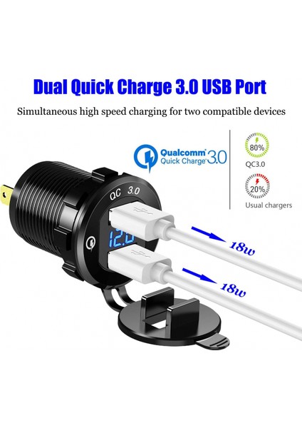 Hızlı Şarj 3.0 Çift USB Şarj Soketi, Su Geçirmez Güç Çıkışı LED Voltmetre ve Tel Sigorta ile Hızlı Şarj 12V/24V Araba Tekne Deniz Atv Otobüs Kamyon ve Daha Fazlası Için Dıy Kiti (Yurt Dışından) fiyatları