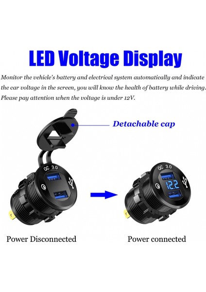 Hızlı Şarj 3.0 Çift USB Şarj Soketi, Su Geçirmez Güç Çıkışı LED Voltmetre ve Tel Sigorta ile Hızlı Şarj 12V/24V Araba Tekne Deniz Atv Otobüs Kamyon ve Daha Fazlası Için Dıy Kiti (Yurt Dışından) modelleri