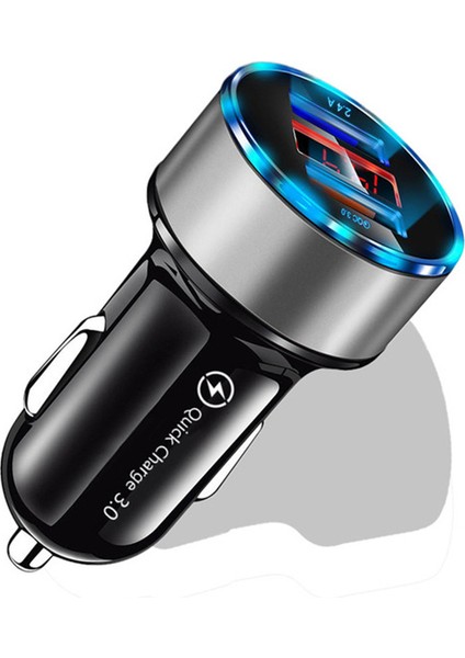 Qc3.0 Hızlı Şarj Çift USB Alüminyum Alaşım Halo Dijital Ekran Şarj Cihazı-Gümüş (Bir Set) (Yurt Dışından)