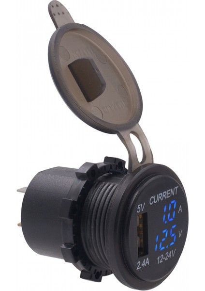 Evrensel Araba Tek Bağlantı Noktalı USB Şarj Güç Çıkışı Adaptörü 2.4A 5 V IP66 LED Dijital Voltmetre + Ampermetre + 60 cm Kablo ile (Yurt Dışından) fiyatları