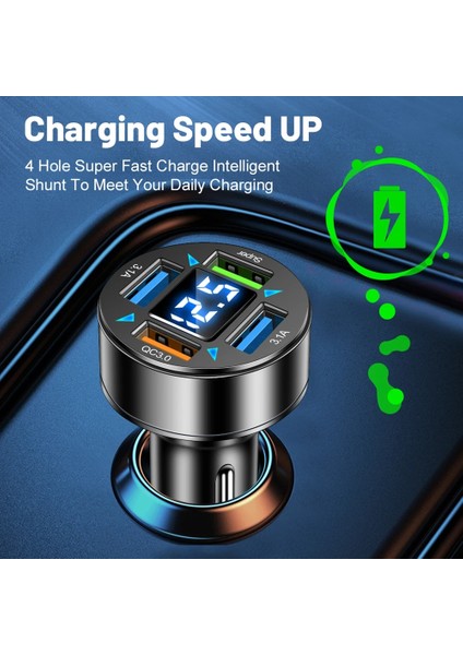 66W Güç Adaptörü 4-Port Mavi Işık Hızlı Araç Şarj Cihazı USB Pd Hızlı Şarj Adaptörü Qc 3.0 LED Dijital Ekran Huawei Xiaomi Için (Yurt Dışından) modelleri