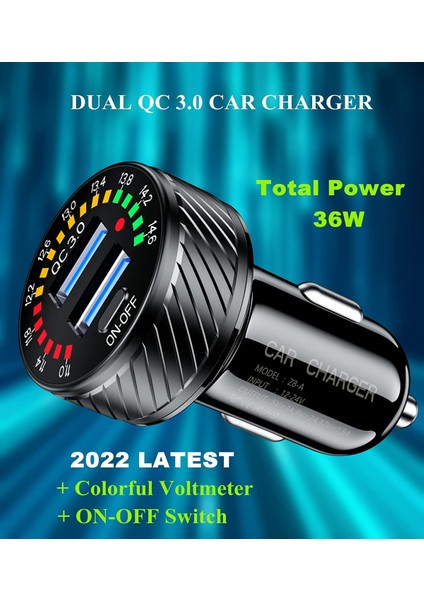 Araç Şarj Cihazı, Çift Qc3.0 Bağlantı Noktalı USB Araç Şarj Adaptörü, Renkli Voltmetre ve Açma/kapama Anahtarı ile 36W 3A Hızlı Şarj Araç Telefonu Şarj Cihazı(Siyah) (Yurt Dışından) fiyatları