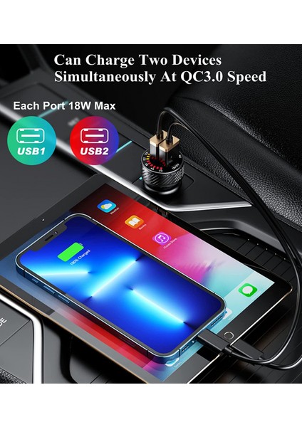 Araç Şarj Cihazı, Çift Qc3.0 Bağlantı Noktalı USB Araç Şarj Adaptörü, Renkli Voltmetre ve Açma/kapama Anahtarı ile 36W 3A Hızlı Şarj Araç Telefonu Şarj Cihazı(Siyah) (Yurt Dışından) fırsatları