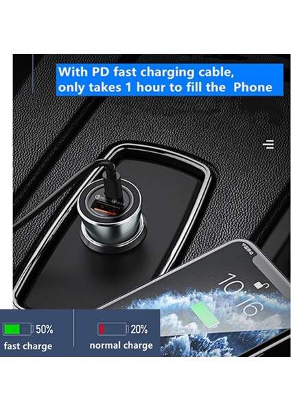 USB Araç Şarj Cihazı，pd + Qc3.0 8 Pinli Veri Kablosu ile Çift Bağlantı Noktalı Hızlı Şarj Araç Şarj Cihazı (Yurt Dışından) fırsatları