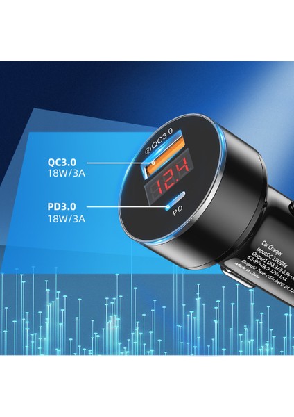 Pd Araç Şarj Cihazı Çok Fonksiyonlu Dijital Ekran Qc3.0 Tek USB Araç Hızlı Şarj Cihazı-Gümüş (Bir Set) (Yurt Dışından) modelleri