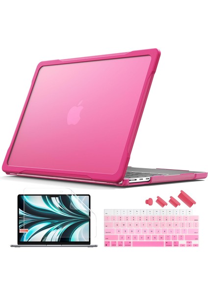 M2 MacBook Air 13.6 Inç 2022 Model A2681 Mat Karbon Fiber Kenarlar Darbeye Dayanıklı, Çizilmez ve Parmak Izi Önleyici, Klavye Kapaklı Ekran Koruyucu, Pembe Için Ultimate Koruma Kıl (Yurt Dışından)