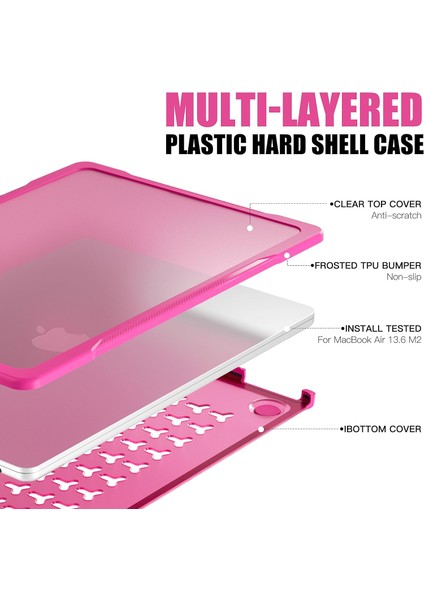 M2 MacBook Air 13.6 Inç 2022 Model A2681 Mat Karbon Fiber Kenarlar Darbeye Dayanıklı, Çizilmez ve Parmak Izi Önleyici, Klavye Kapaklı Ekran Koruyucu, Pembe Için Ultimate Koruma Kıl (Yurt Dışından) fırsatları