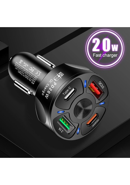 USB Araç Şarj Cihazı Hızlı Şarj 3/4 Bağlantı Noktaları USB Tip C Hızlı Şarj Cihazı Pd Qc3.0 Araç Telefonu Şarj Adaptörü Xiaomi Iphone Samsung Için (Yurt Dışından) modelleri