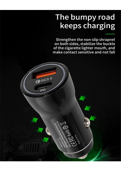 Pd 20W Usb-C / Type-C + Qc3.0 18W USB Hızlı Araç Şarj Cihazı, Usb-C / Type-C - Usb-C / Type-C Veri Kablosu Seti ile (Yurt Dışından) fırsatları