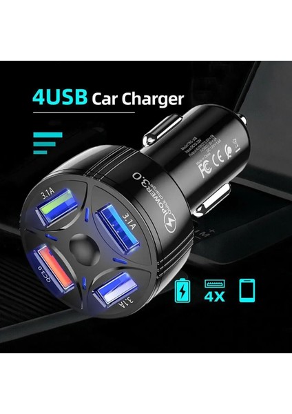USB Dört Bağlantı Noktalı Akıllı Telefon Şarj Kafası Tek Çekmeli Dört Mini Hızlı Şarj IPhone 11 Huawei Cep Telefonu Araç Şarj Cihazı E2M2 (Yurt Dışından) modelleri