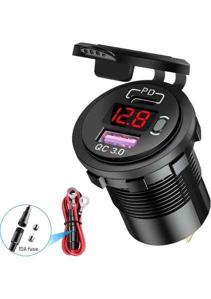 Pd+Qc3.0 Tamamen Metal USB Araç Şarj Cihazı Hızlı Şarj - Kırmızı Işık (Bir Set) (Yurt Dışından)