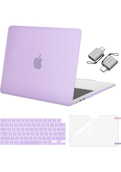 MacBook Air 13.6 Inç Kılıf 2022 2023 Sürümü ile Uyumlu A2681 M2 Chip Liquid Retina Display Touch Id, Plastik Sert Kılıf&klavye ve Ekran Koruyucu&c Tipi Adaptör 2'li Paket, Mor (Yurt Dışından)