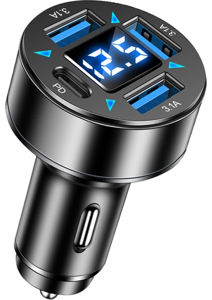 66W Hızlı Araç Şarj Cihazı 4 Bağlantı Noktalı Mavi Işık Güç Soketi Qc 3.0 Hızlı Şarj Adaptörü iPhone Samsung Için LED Dijital Ekran (Yurt Dışından)
