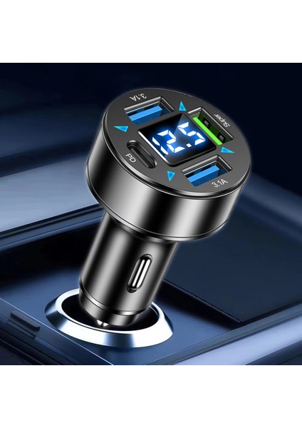 66W Hızlı Araç Şarj Cihazı 4 Bağlantı Noktalı Mavi Işık Güç Soketi Qc 3.0 Hızlı Şarj Adaptörü iPhone Samsung Için LED Dijital Ekran (Yurt Dışından) modelleri