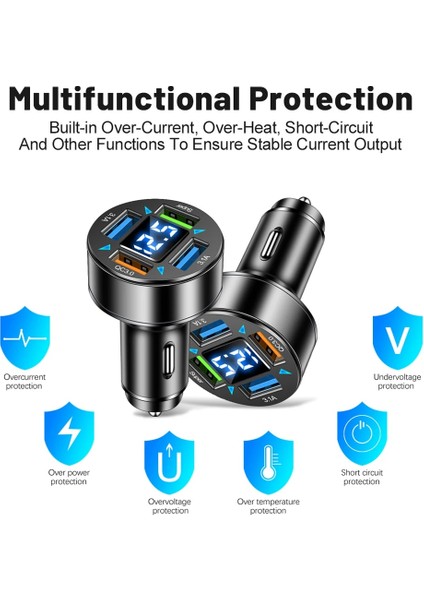 66W Hızlı Araç Şarj Cihazı 4 Bağlantı Noktalı Mavi Işık Güç Soketi Qc 3.0 Hızlı Şarj Adaptörü iPhone Samsung Için LED Dijital Ekran (Yurt Dışından) indirimleri