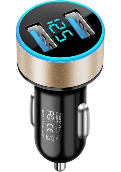 Araç Şarj Cihazı Çakmak Için Akıllı Telefon USB Adaptörü Cep Telefonu Şarj Cihazı Çift USB Dijital Ekran Voltmetre Hızlı Şarj (Yurt Dışından)
