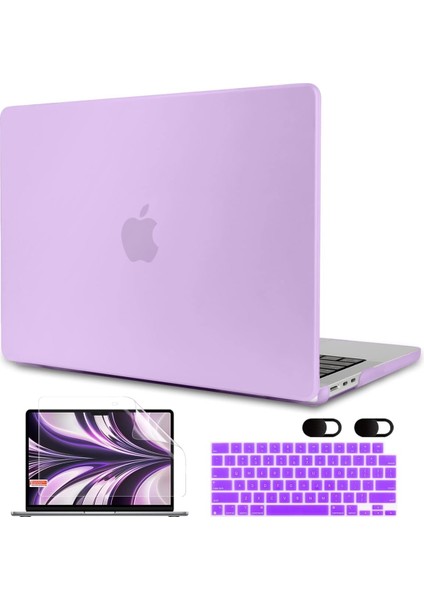 MacBook Air 13.6 Inç Kılıf 2022 Piyasaya Sürüldü A2681, M2 Çipli, Klavye Kılıflı ve MacBook Air M2 Kılıfıyla Uyumlu Kamera Kılıflı Dizüstü Bilgisayar Sert Kabuk Kılıfları, Mat Mor (Yurt Dışından)