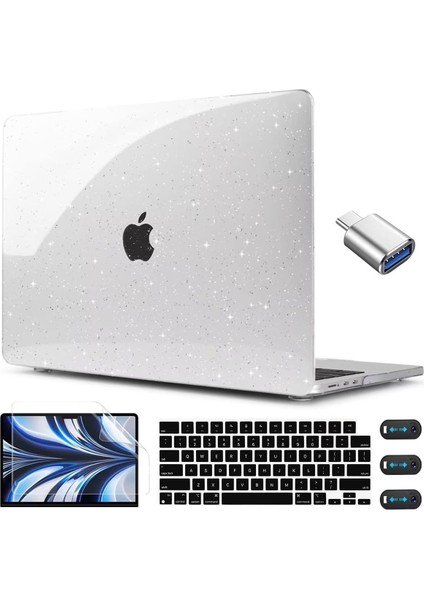 MacBook Air 13.6 Inç 2022 2023 Sürümü Için Şeffaf Glitter Yıldız Kılıf A2681 M2, Klavye Kapaklı Parlak Sparkly Sert Kabuk Kılıf Touch Id'li MacBook Air M2 Için USB C - USB Adaptörü (Yurt Dışından)