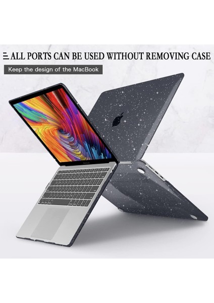 MacBook Air 13.6 Inç 2022 2023 Sürüm Modeli A2681 M2 Çip Için Siyah Parıltılı Kılıf, Klavye Kapaklı Parlak Siyah Sert Kabuk Kılıf Touch Id'li MacBook Air M2 Için USB C - USB Adaptö (Yurt Dışından)