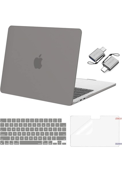 MacBook Air 13.6 Inç Kılıf 2022 2023 Sürümü ile Uyumlu A2681 M2 Chip Liquid Retina Display Touch Id, Plastik Sert Kılıf&klavye ve Ekran Koruyucu&c Tipi Adaptör 2'li Paket, Gri (Yurt Dışından)