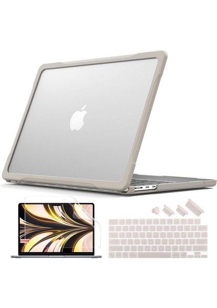 M2 MacBook Air 13.6 Inç 2022 Model A2681 Mat Karbon Fiber Kenarlar Darbeye Dayanıklı, Çizilmez ve Parmak Izi Önleyici, Klavye Kapaklı Ekran Koruyucu, Haki Için Ultimate Koruma Kılı (Yurt Dışından)