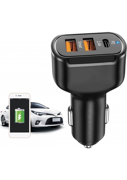 Araç Şarj Cihazı, Pd Araç Şarj Adaptörü, Mini USB Araç Şarj Cihazı, 3 Bağlantılı, 30 W Hızlı Şarj Araç Adaptörü, Telefonlar, USB ile Çalışan Cihazlar Için Ideal (Yurt Dışından)