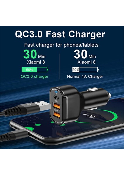 Araç Şarj Cihazı, Pd Araç Şarj Adaptörü, Mini USB Araç Şarj Cihazı, 3 Bağlantılı, 30 W Hızlı Şarj Araç Adaptörü, Telefonlar, USB ile Çalışan Cihazlar Için Ideal (Yurt Dışından) fırsatları