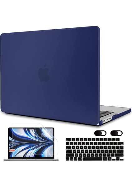 MacBook Air 13.6 Inç Kılıf 2022 Piyasaya Sürüldü M2 Çipli A2681, Klavye Kılıfı ve MacBook Air M2 ile Uyumlu Kamera Kılıfı ile Dizüstü Bilgisayar Sert Kılıf Kılıfı, Mat Lacivert (Yurt Dışından)