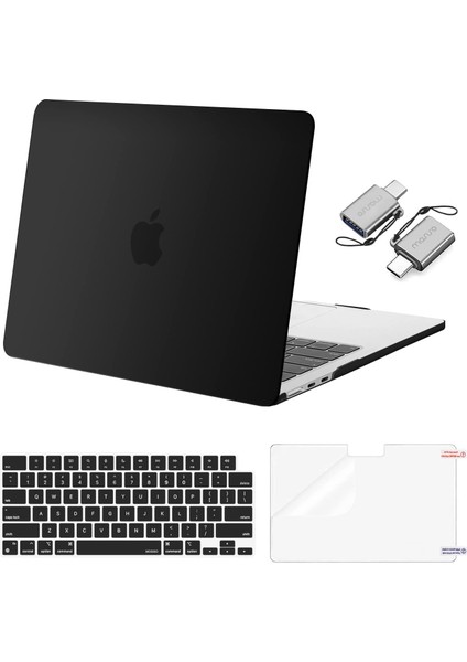 MacBook Air 13.6 Inç Kılıf 2022 2023 Sürümü ile Uyumlu A2681 M2 Chip Liquid Retina Display Touch Id, Plastik Sert Kılıf&klavye ve Ekran Koruyucu&c Tipi Adaptör 2'li Paket, Siyah (Yurt Dışından)