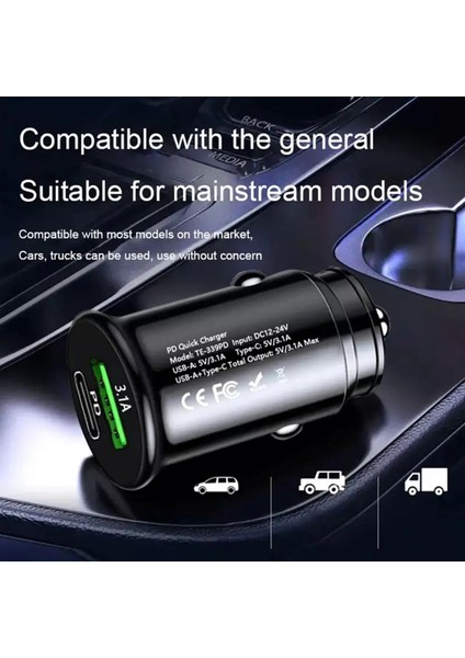 Qc3.0 Araç Şarj Cihazı Hızlı Şarj Cep Telefonu Hızlı Şarj Mini Şekil Araç Çakmak Yuvası Pd 20W USB Tip C Araba Için USB Şarj Cihazı (Yurt Dışından) indirimleri