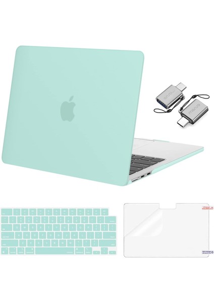 MacBook Air ile Uyumlu 13.6 Inç Kılıf 2022 2023 Sürüm A2681 M2 Chip Liquid Retina Display Touch Id, Plastik Sert Kılıf&klavye ve Ekran Koruyucu&type C Adaptör 2'li Paket, Nane Yeşi (Yurt Dışından)